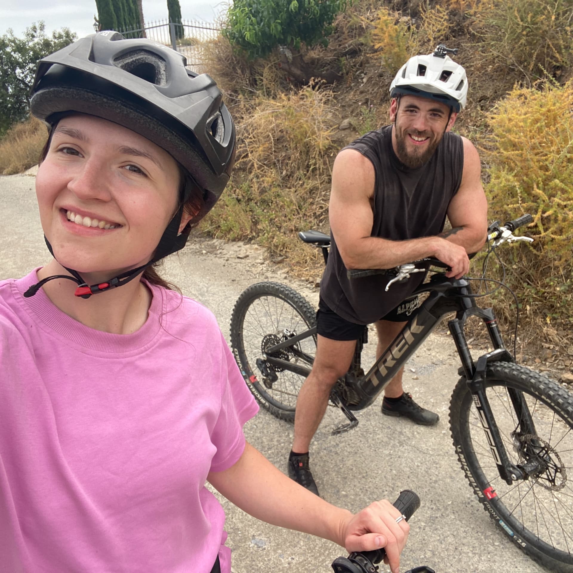 Connor and his partner with mountain bikes